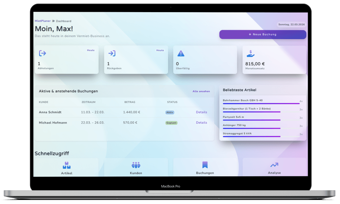 MietPlaner Dashboard Vorschau
